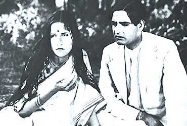 Jamuna and K.L. Saigal in scene from Devdas